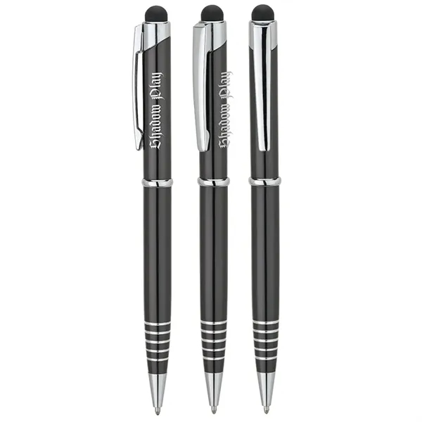 Aluminum ballpoint pen with twist-action mechanism, anodized finish, etched grip rings... from ASI 67866 Logomark/Valumark / Valumark™