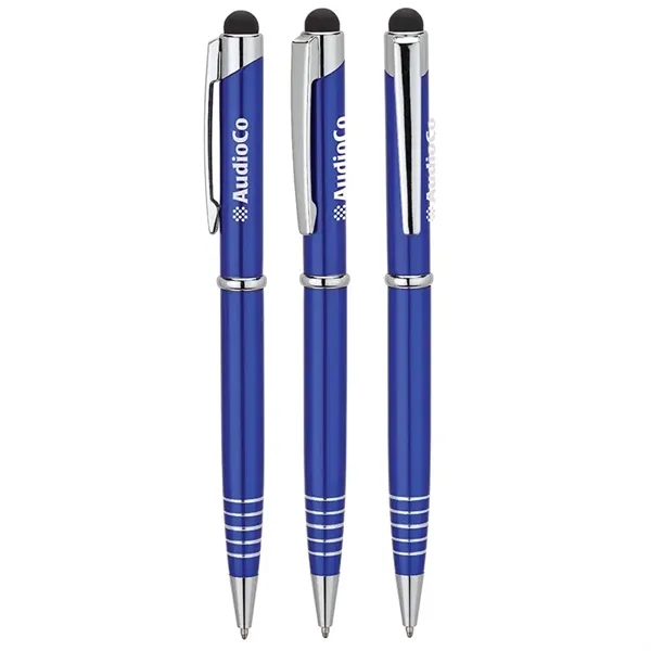 Aluminum ballpoint pen with twist-action mechanism, anodized finish, etched grip rings... from ASI 67866 Logomark/Valumark / Valumark™