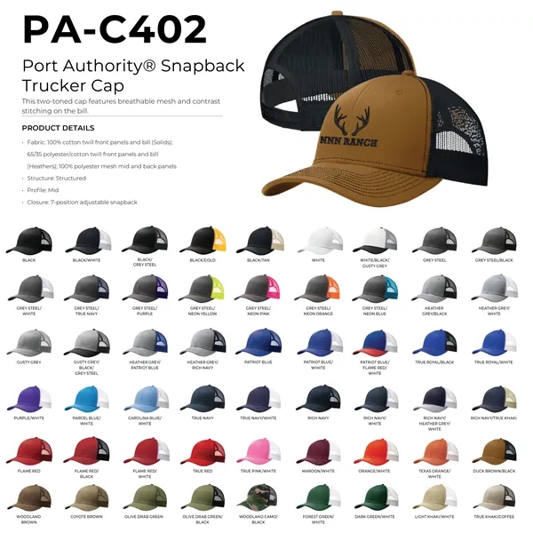 Port Authority C402 snapback six-panel cotton and polyester trucker cap with... from ASI 74601 Calico