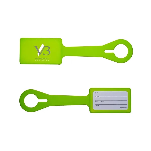 Silicone luggage tag with PVC details panel and stretch attachment.... from ASI 79530 Prime Line