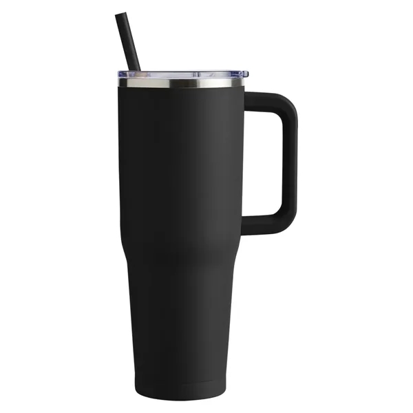 40-ounce travel mug with double-wall vacuum insulation, slide-open lid, and straw.... from ASI 79530 Prime Line