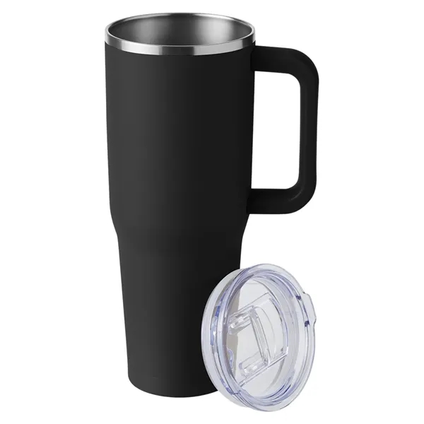 40-ounce travel mug with double-wall vacuum insulation, slide-open lid, and straw.... from ASI 79530 Prime Line