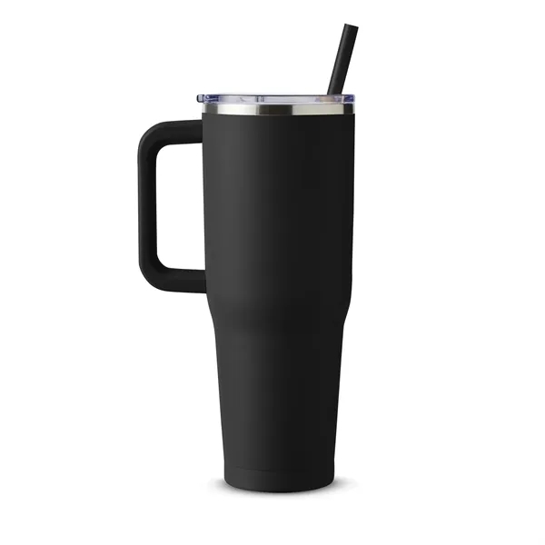 40-ounce travel mug with double-wall vacuum insulation, slide-open lid, and straw.... from ASI 79530 Prime Line