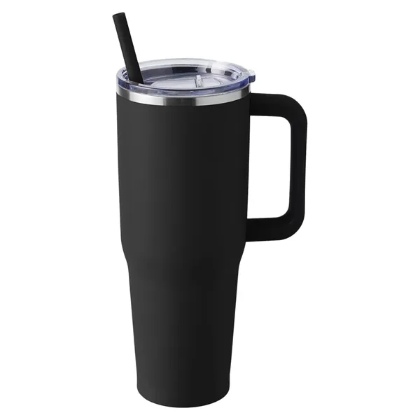 40-ounce travel mug with double-wall vacuum insulation, slide-open lid, and straw.... from ASI 79530 Prime Line