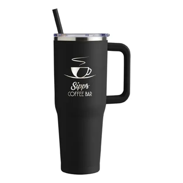 40-ounce travel mug with double-wall vacuum insulation, slide-open lid, and straw.... from ASI 79530 Prime Line