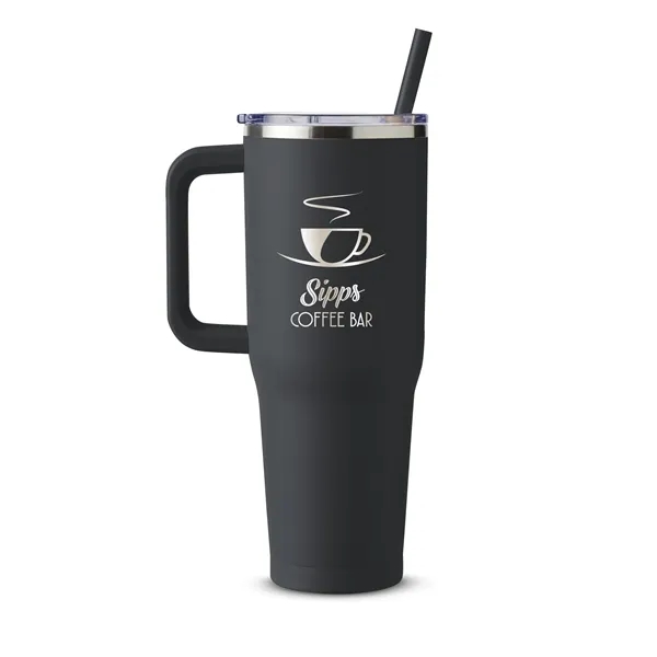 40-ounce travel mug with double-wall vacuum insulation, slide-open lid, and straw.... from ASI 79530 Prime Line