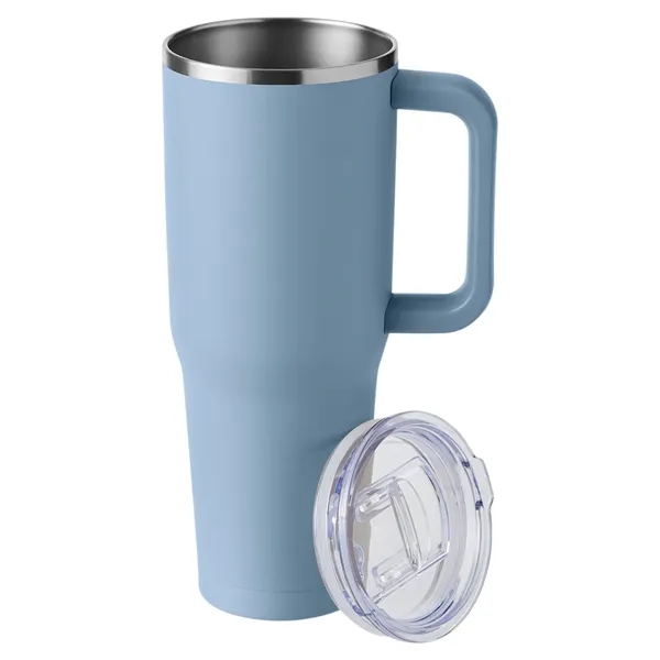 40-ounce travel mug with double-wall vacuum insulation, slide-open lid, and straw.... from ASI 79530 Prime Line