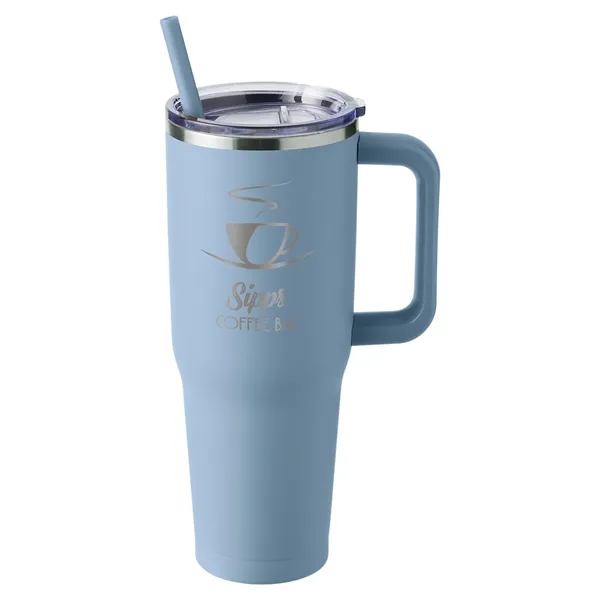 40-ounce travel mug with double-wall vacuum insulation, slide-open lid, and straw.... from ASI 79530 Prime Line