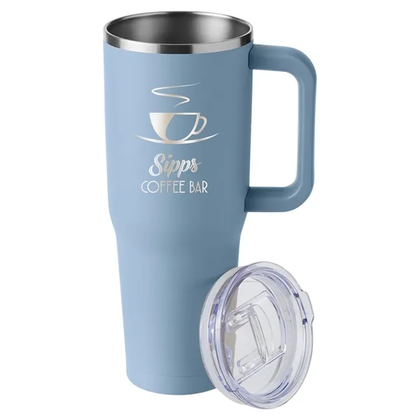 40-ounce travel mug with double-wall vacuum insulation, slide-open lid, and straw.... from ASI 79530 Prime Line