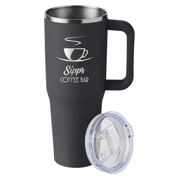 40-ounce travel mug with double-wall vacuum insulation, slide-open lid, and straw.... from ASI 79530 Prime Line