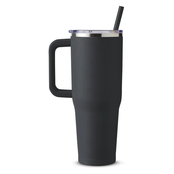 40-ounce travel mug with double-wall vacuum insulation, slide-open lid, and straw.... from ASI 79530 Prime Line