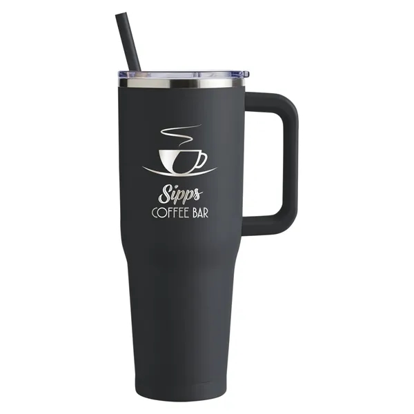 40-ounce travel mug with double-wall vacuum insulation, slide-open lid, and straw.... from ASI 79530 Prime Line