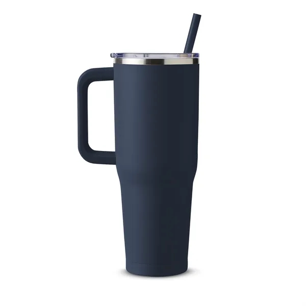 40-ounce travel mug with double-wall vacuum insulation, slide-open lid, and straw.... from ASI 79530 Prime Line