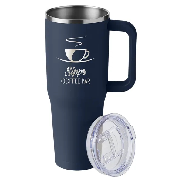 40-ounce travel mug with double-wall vacuum insulation, slide-open lid, and straw.... from ASI 79530 Prime Line