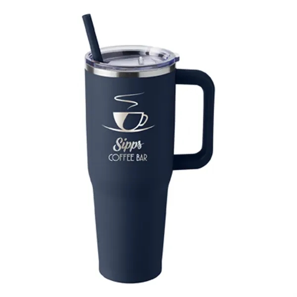 40-ounce travel mug with double-wall vacuum insulation, slide-open lid, and straw.... from ASI 79530 Prime Line