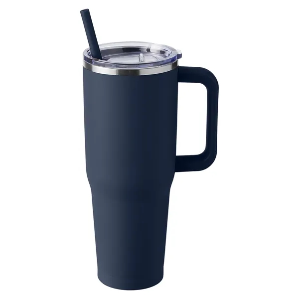 40-ounce travel mug with double-wall vacuum insulation, slide-open lid, and straw.... from ASI 79530 Prime Line