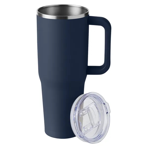 40-ounce travel mug with double-wall vacuum insulation, slide-open lid, and straw.... from ASI 79530 Prime Line