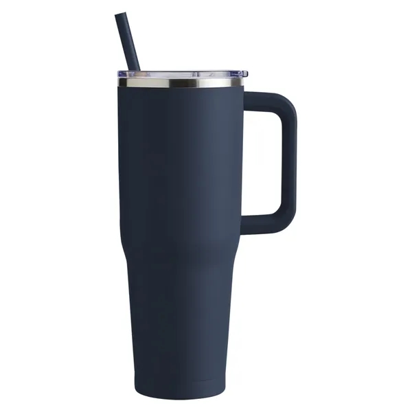 40-ounce travel mug with double-wall vacuum insulation, slide-open lid, and straw.... from ASI 79530 Prime Line