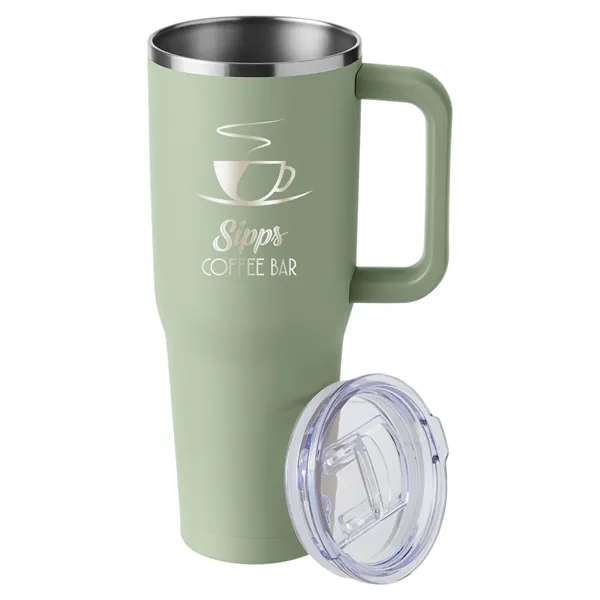 40-ounce travel mug with double-wall vacuum insulation, slide-open lid, and straw.... from ASI 79530 Prime Line