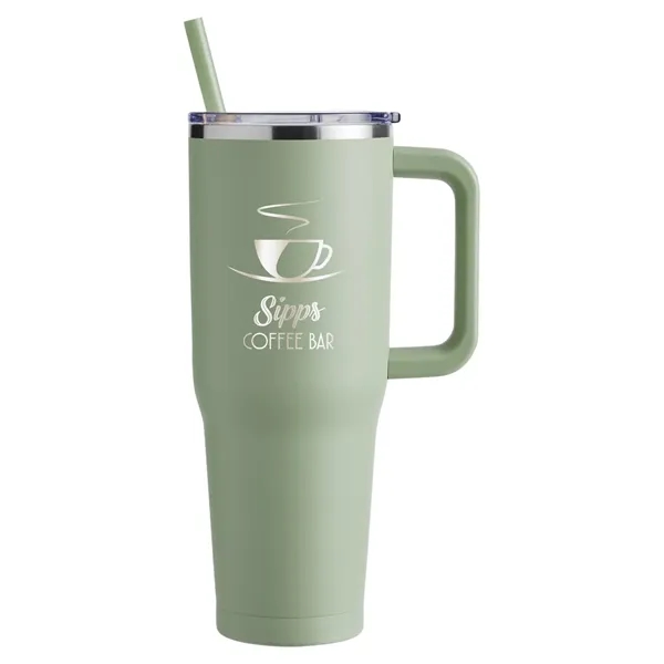 40-ounce travel mug with double-wall vacuum insulation, slide-open lid, and straw.... from ASI 79530 Prime Line