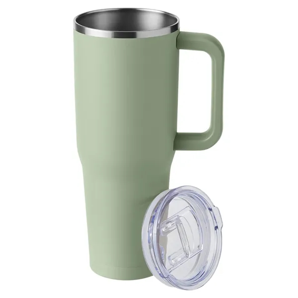 40-ounce travel mug with double-wall vacuum insulation, slide-open lid, and straw.... from ASI 79530 Prime Line
