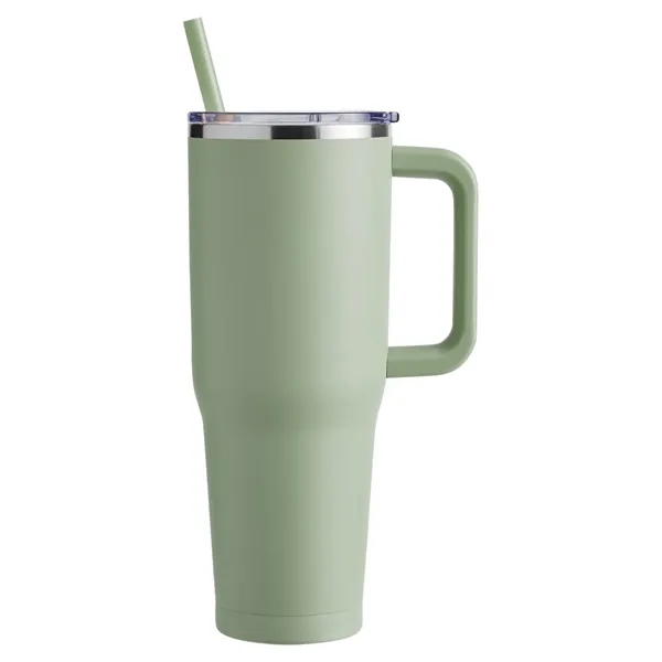 40-ounce travel mug with double-wall vacuum insulation, slide-open lid, and straw.... from ASI 79530 Prime Line