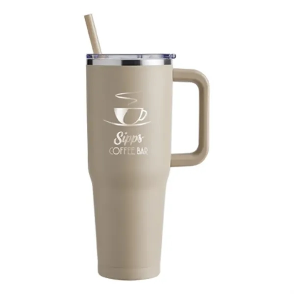 40-ounce travel mug with double-wall vacuum insulation, slide-open lid, and straw.... from ASI 79530 Prime Line