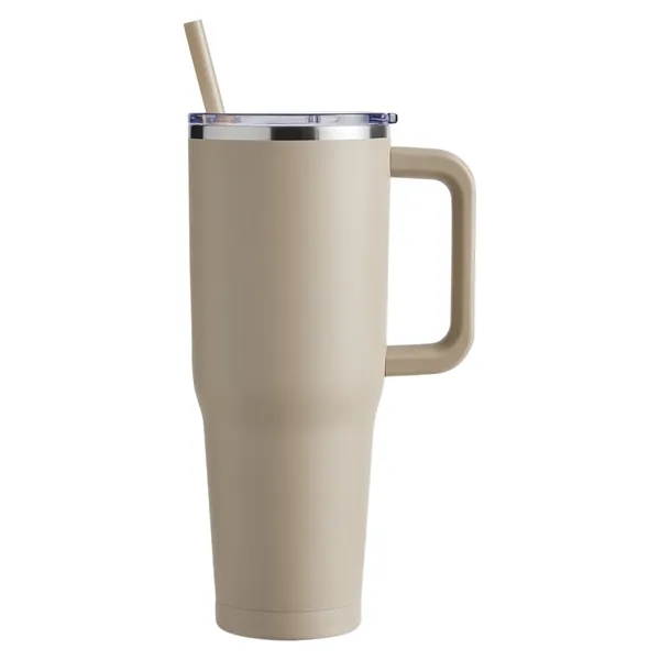 40-ounce travel mug with double-wall vacuum insulation, slide-open lid, and straw.... from ASI 79530 Prime Line