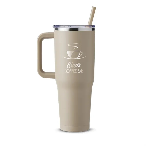 40-ounce travel mug with double-wall vacuum insulation, slide-open lid, and straw.... from ASI 79530 Prime Line