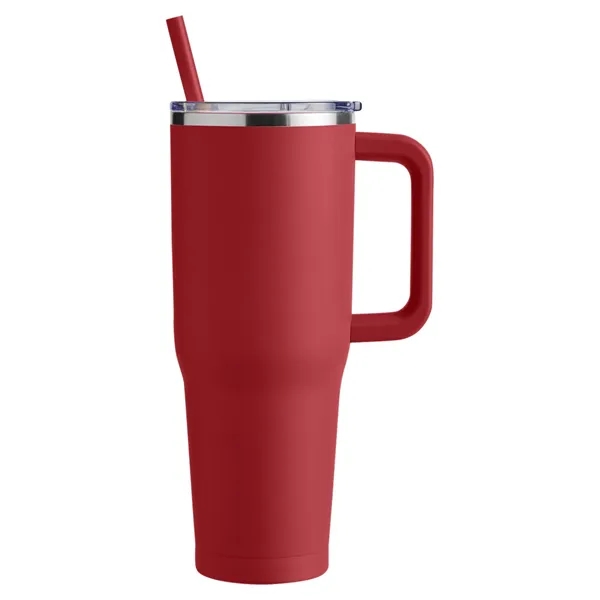 40-ounce travel mug with double-wall vacuum insulation, slide-open lid, and straw.... from ASI 79530 Prime Line