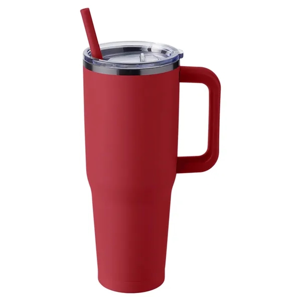 40-ounce travel mug with double-wall vacuum insulation, slide-open lid, and straw.... from ASI 79530 Prime Line