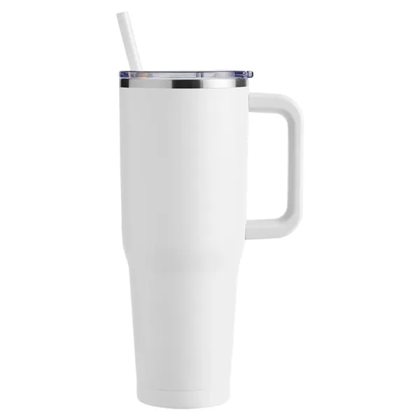 40-ounce travel mug with double-wall vacuum insulation, slide-open lid, and straw.... from ASI 79530 Prime Line