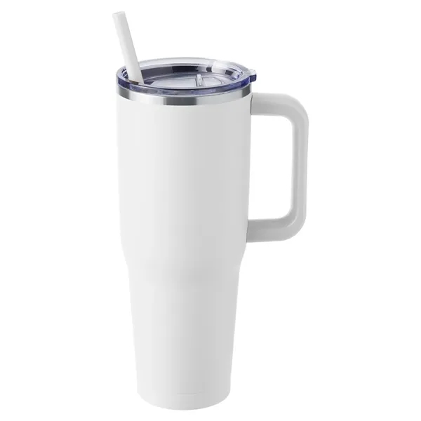 40-ounce travel mug with double-wall vacuum insulation, slide-open lid, and straw.... from ASI 79530 Prime Line
