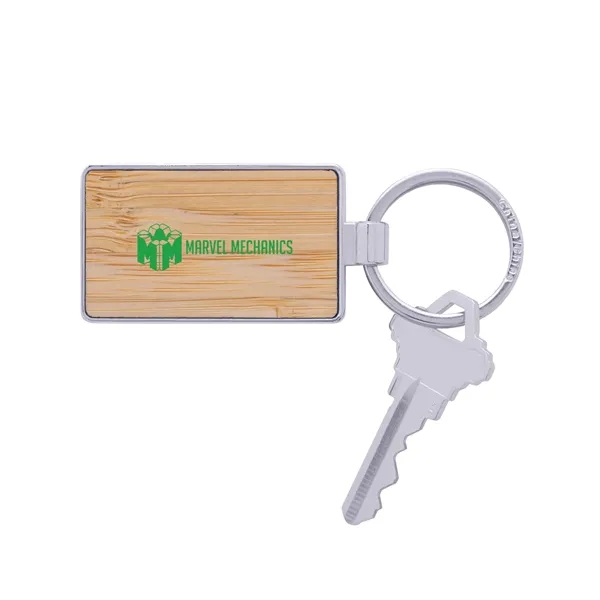 Bamboo & Metal Rectangle Keychain... from ASI 79530 Prime Line