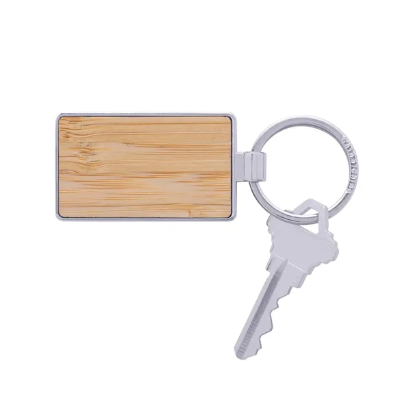 Bamboo & Metal Rectangle Keychain... from ASI 79530 Prime Line