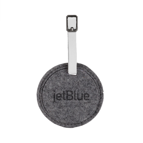 Felt luggage tag that measures 3" round with an antique nickel... from ASI 88060 Snugz/USA Inc / SnugZ USA®