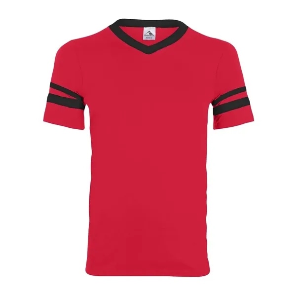 V-neck jersey with striped sleeves. Blank product.... from ASI 84358 S&S Activewear