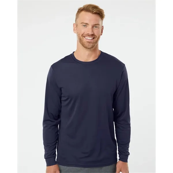 Performance long sleeve t-shirt with a self-fabric collar and cuffs. Blank... from ASI 84358 S&S Activewear