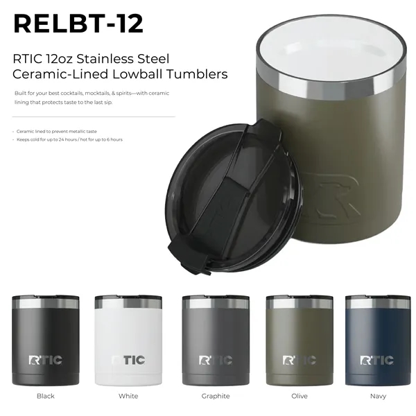 RTIC 12 ounce stainless steel ceramic-lined lowball tumbler. Individually boxed.... from ASI 74601 Calico