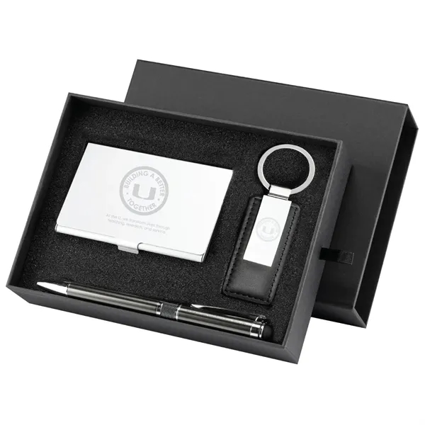 Aluminum business card holder with keyring and stylus pen gift set... from ASI 57655 STOPNGO Line
