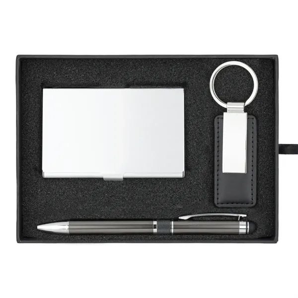 Aluminum business card holder with keyring and stylus pen gift set... from ASI 57655 STOPNGO Line