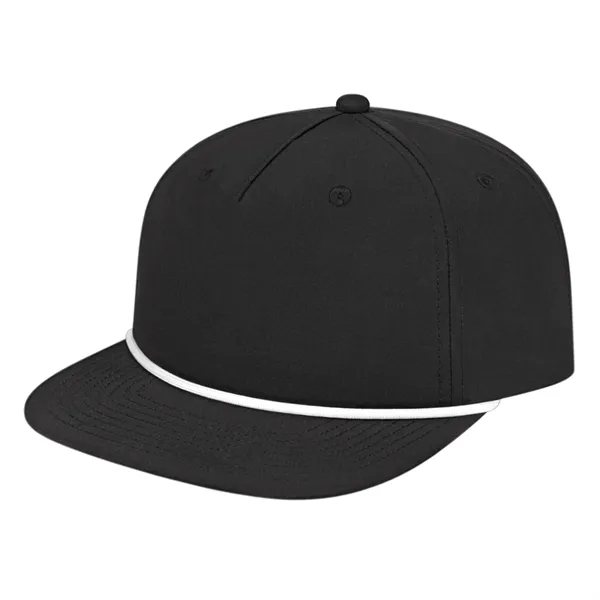 Medium profile five panel structured cap with a modified flat visor... from ASI 43792 Cap America Inc