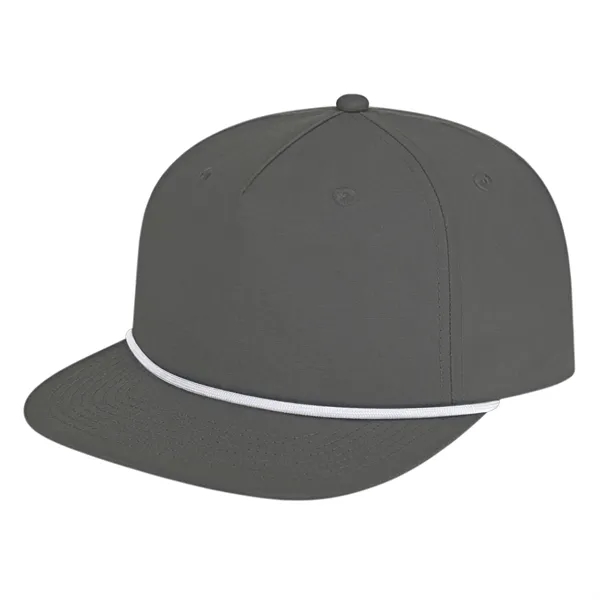 Medium profile five panel structured cap with a modified flat visor... from ASI 43792 Cap America Inc