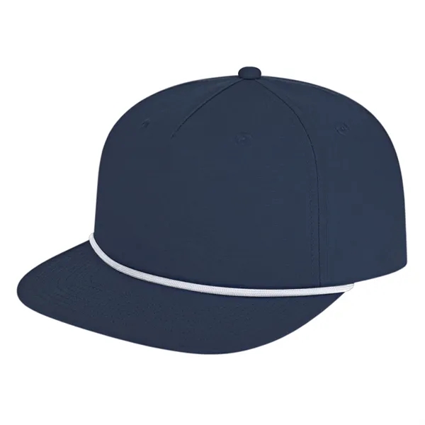 Medium profile five panel structured cap with a modified flat visor... from ASI 43792 Cap America Inc