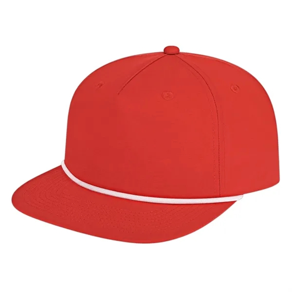 Medium profile five panel structured cap with a modified flat visor... from ASI 43792 Cap America Inc
