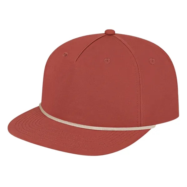 Medium profile five panel structured cap with a modified flat visor... from ASI 43792 Cap America Inc