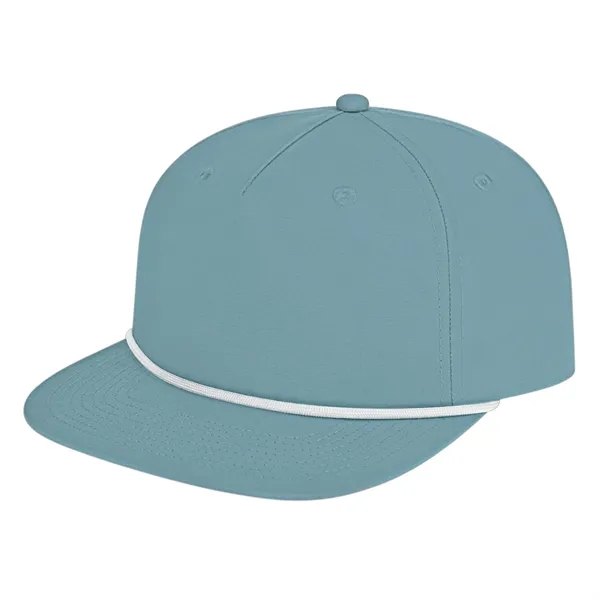 Medium profile five panel structured cap with a modified flat visor... from ASI 43792 Cap America Inc