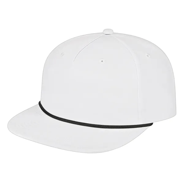 Medium profile five panel structured cap with a modified flat visor... from ASI 43792 Cap America Inc