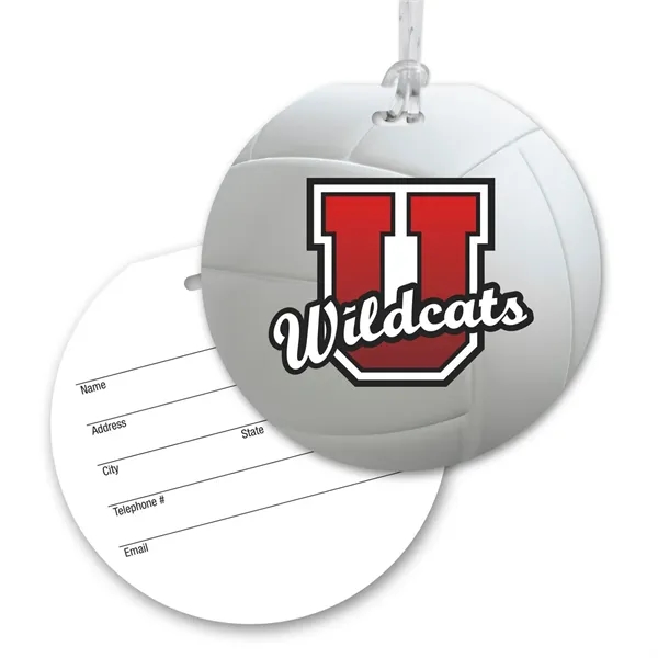 Round luggage tag with sports theme, clear strap and four color... from ASI 68507 The Magnet Group / Magnet LLC™