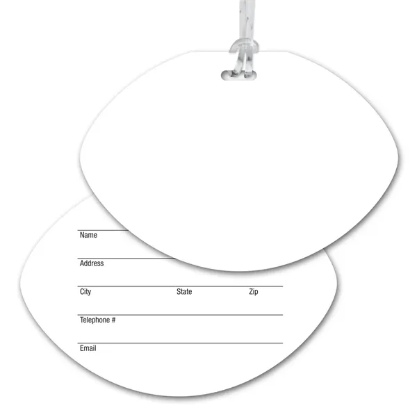 Football shaped luggage tag with clear strap and four color process... from ASI 68507 The Magnet Group / Magnet LLC™